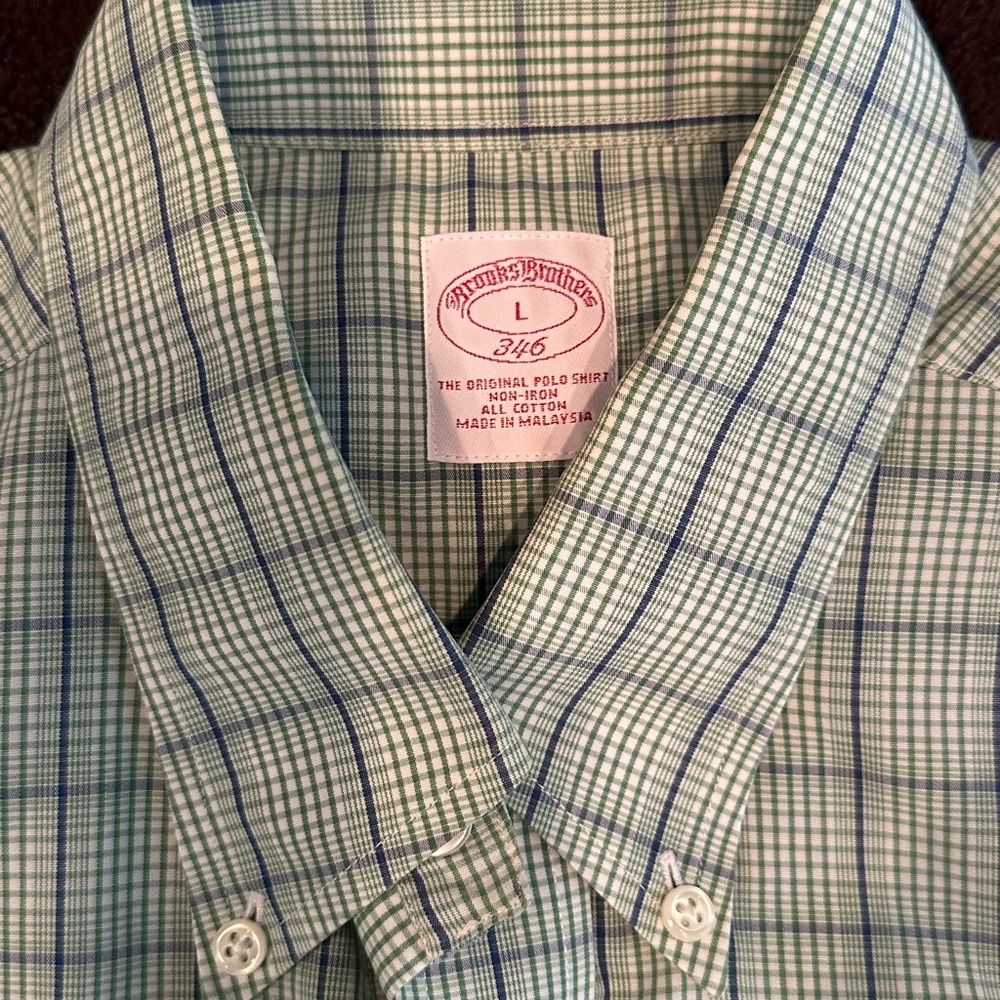 Brooks Brothers Blue and Green Plaid Men's Shirt